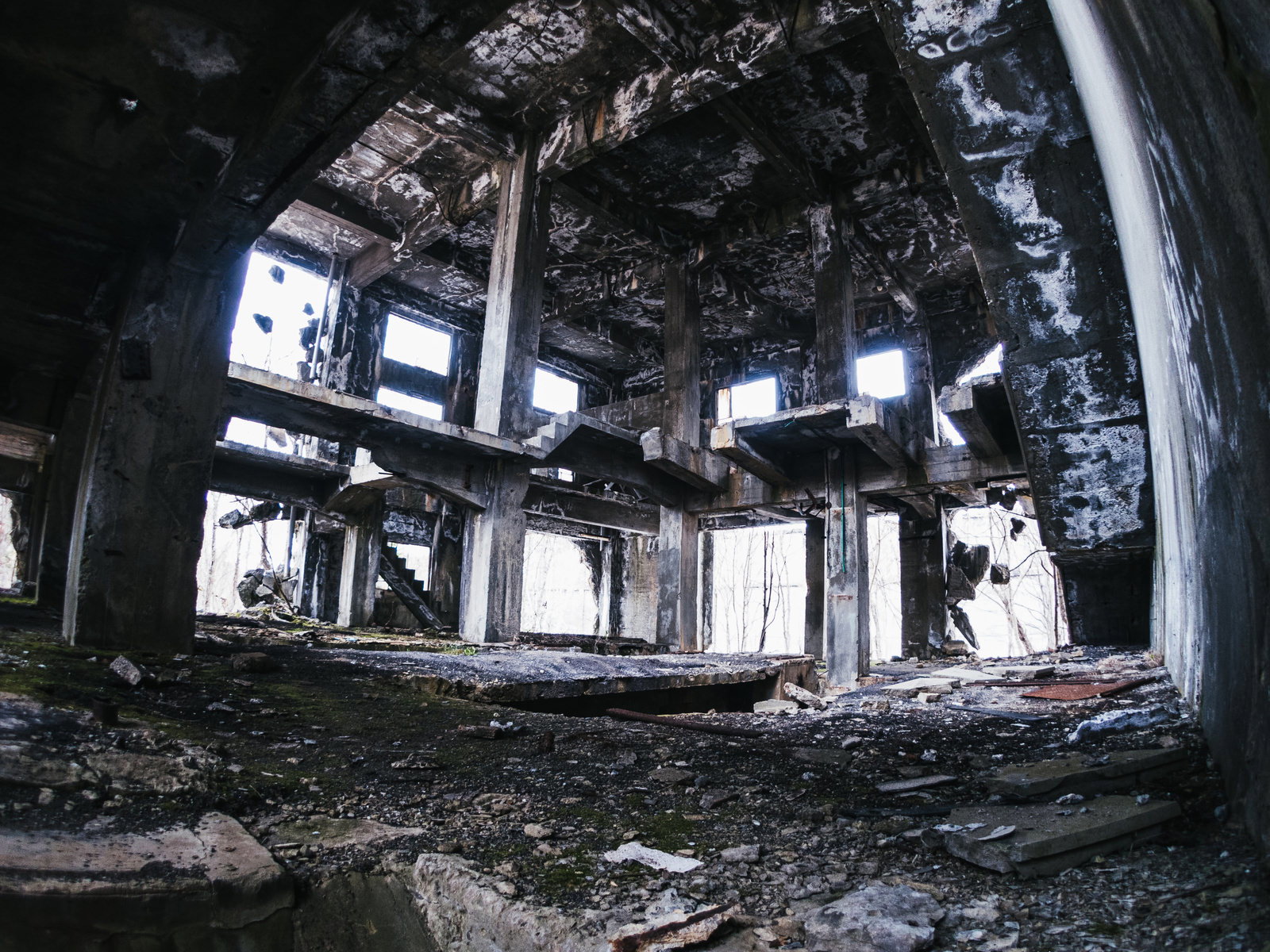 Abandoned Burnt Ruin Interior with Exposed Rebar — Free Stock Photo ...