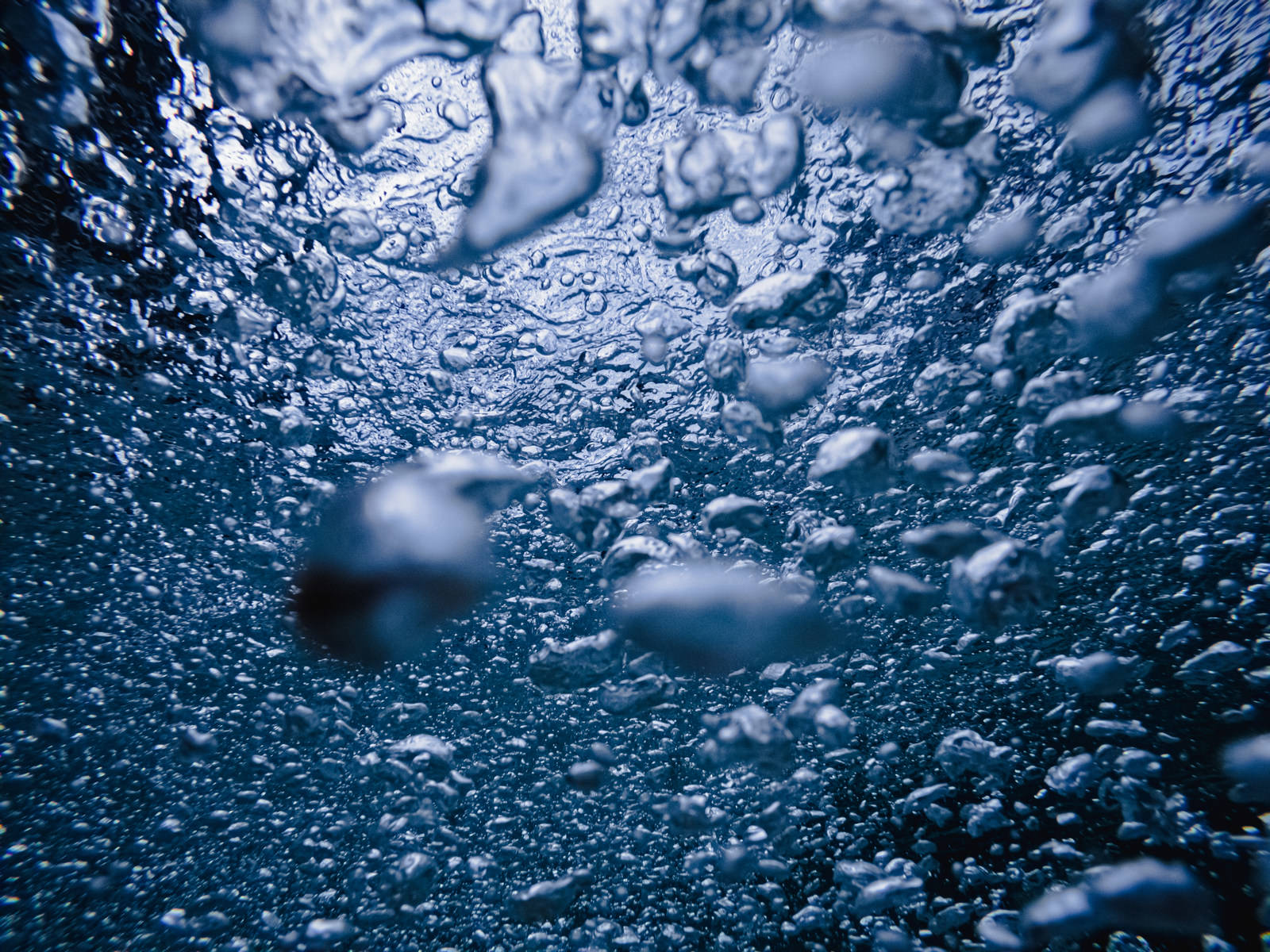 水中から見上げた大量の気泡