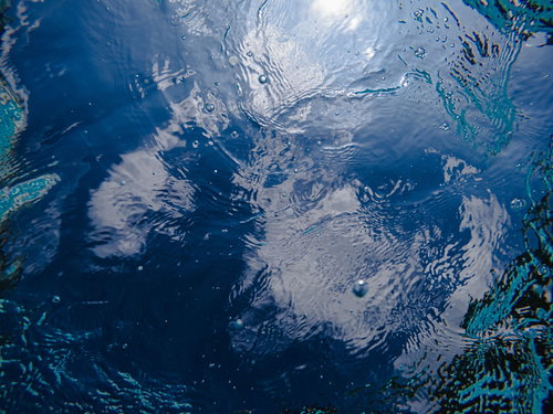 プールの水面に浮かぶ大小さまざまな気泡のテクスチャー