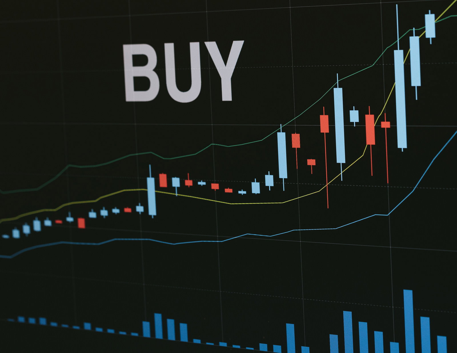 上昇チャートとBUYサインが表示されたFXトレード画面