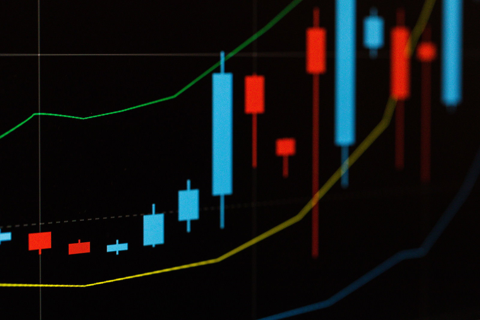 下値圏から急騰するローソク足チャートとトレンドライン