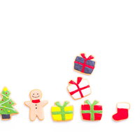 サンタさんからのプレゼント、色とりどりのアイシングクッキーの写真