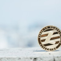 雪の上に置かれたライトコイン（暗号資産）の写真