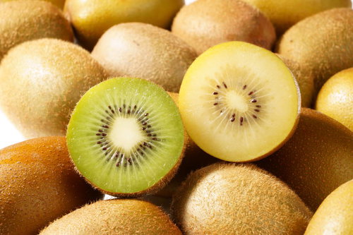 ハーフカットしたキウイとゴールデンキウイの断面