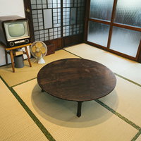 古民家の和室に置かれた丸いちゃぶ台とアナログテレビの写真
