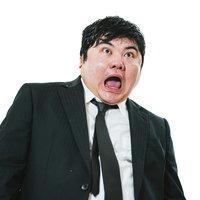 ポカーンと口を開けて驚く男性会社員のリアクション表情の写真