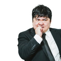 イライラして爪を齧る上司の困った表情とストレスの写真