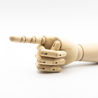 ビシっと指摘する木製デッサン人形のハンドモデルの写真