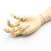 横たわるデッサン用の木製右手人形の写真