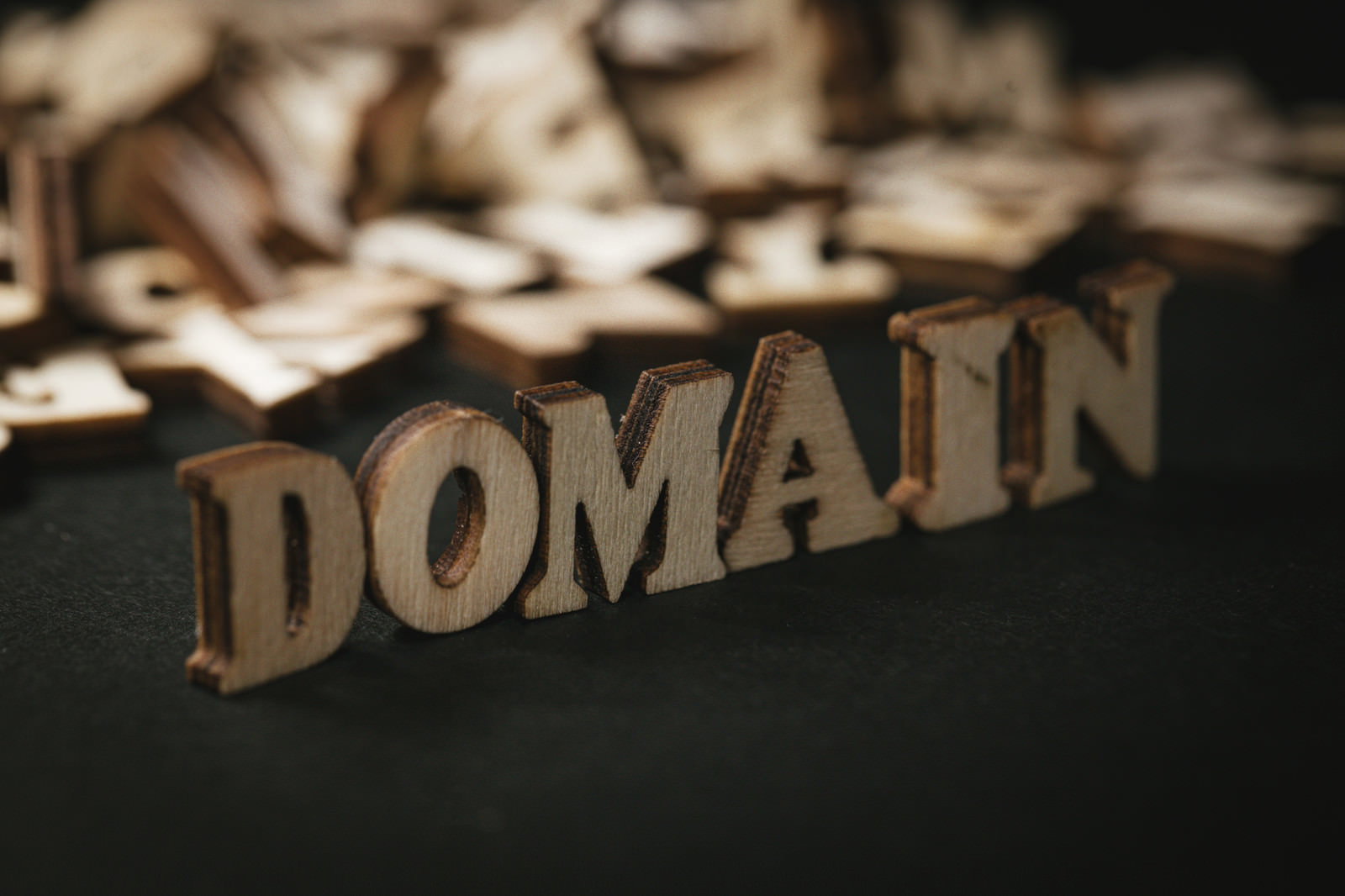 DOMAINと刻印された木製の立体文字