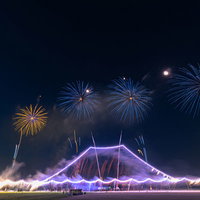 全長280メートルを誇る江戸川区花火大会の仕掛け花火（富士山）の写真