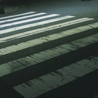 暗がりに白く浮かぶ横断歩道の写真