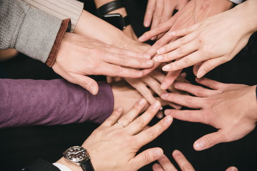 みんなで手を合わせて頑張ろう！