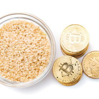 仮想通貨ビットコインと玄米がうまい、ガラスボウルの投資と食の関係性の写真