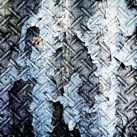 剥がれた塗装と金属の錆びたテクスチャー（フォトモンタージュ）の写真