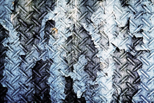 剥がれた塗装と金属の錆びたテクスチャー（フォトモンタージュ）