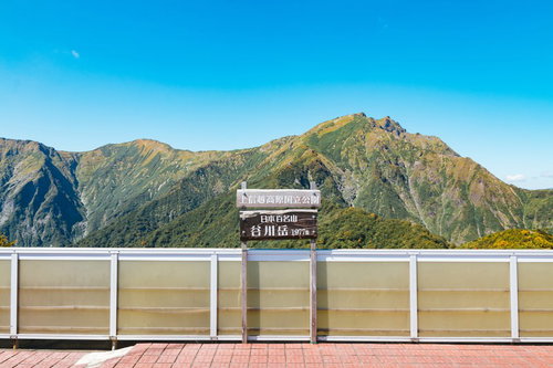 谷川岳1977m山頂の標識と周辺の山々の展望