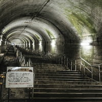 薄暗いトンネル内に一直線に伸びる462段の階段（土合駅）の写真