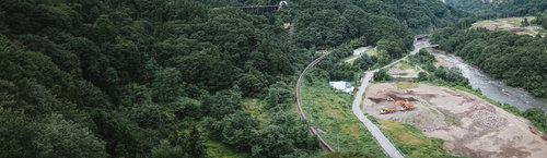 丸岩大橋から撮影した八ッ場ダム工事中のパノラマ風景