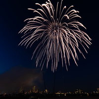 江戸川区花火大会の大きく流れ落ちる打上花火の写真