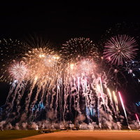 江戸川区花火大会の速射連発花火とスターマインの写真