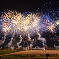 江戸川区花火大会のスターマインを特等席から撮影の写真