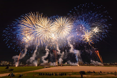 江戸川区花火大会のスターマインを特等席から撮影