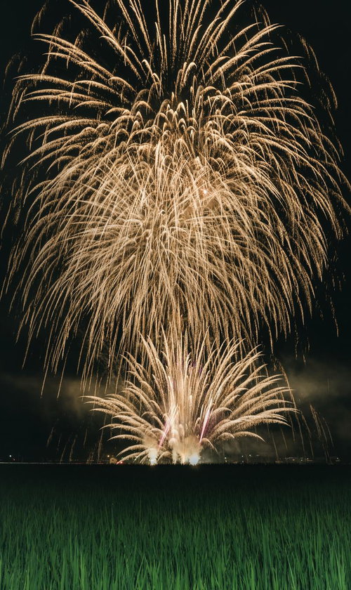 おおたま夏祭りで打ち上げられた黄金色の大輪花火