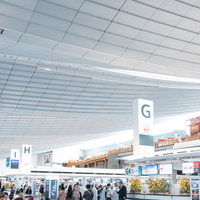 羽田空港国際線ターミナルの広々とした出発ロビーと充実した施設の写真