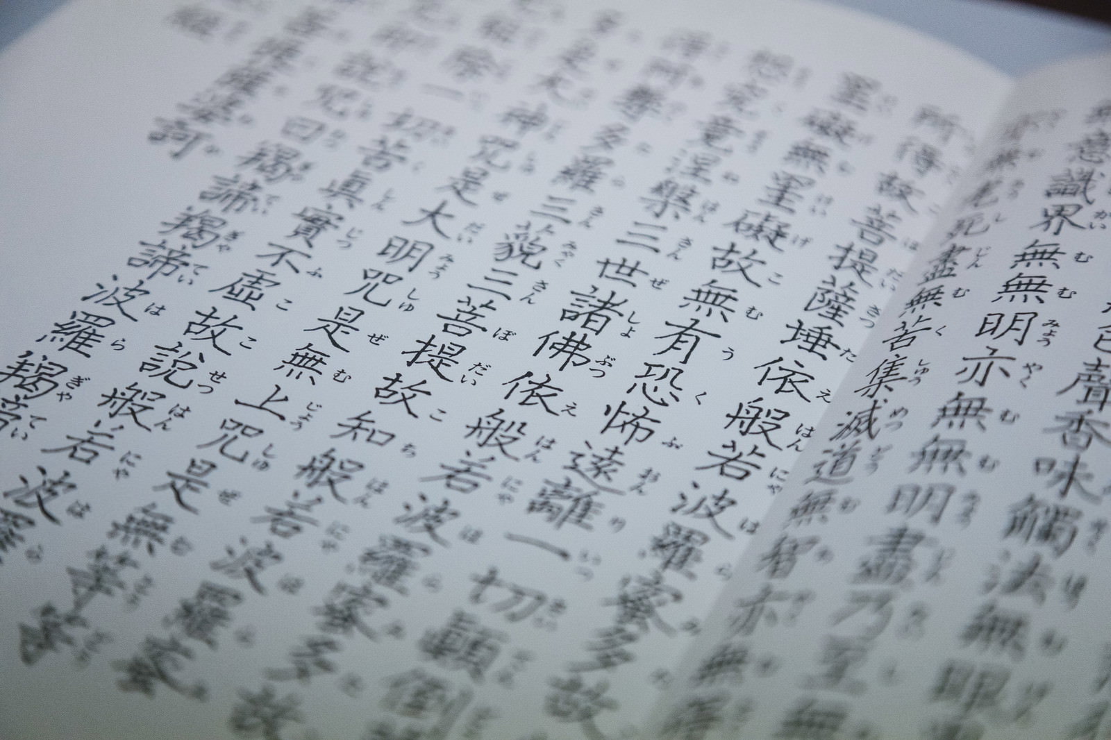 The text of the Heart Sutra printed in Chinese characters on paper