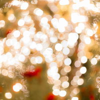 クリスマスツリーのライトアップと丸ボケ効果の写真