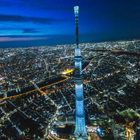 東京スカイツリーと夜景の空撮写真 押上の都市景観の写真