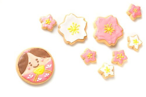 ひなまつりのアイシングクッキー、女雛と梅の花