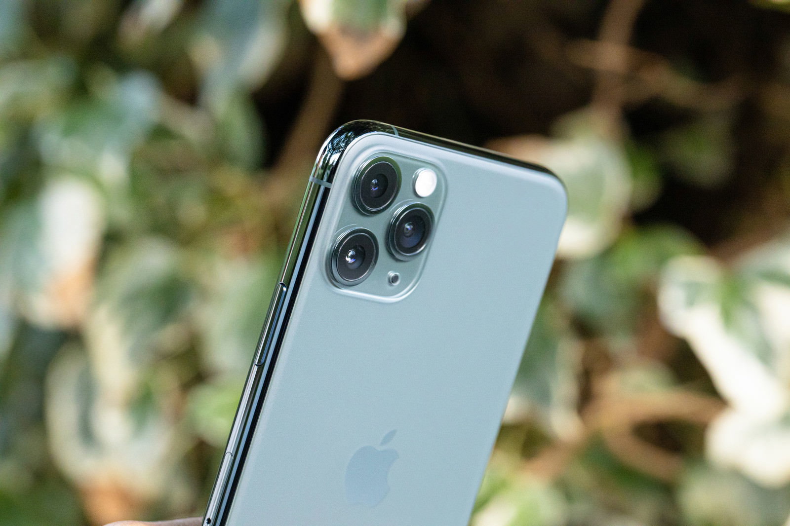 自然光の下で撮影されたiPhone 11 Proのトリプルカメラ部分