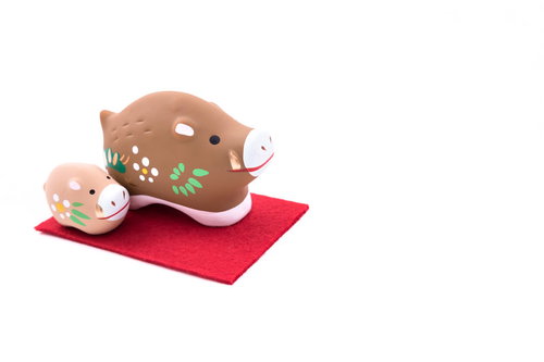 亥年の干支置物、新年飾りの装飾、正月の年賀状