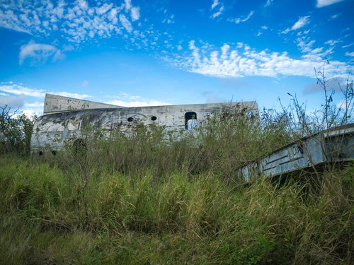 草むらに横たわる米軍墜落機（C-124）の一部