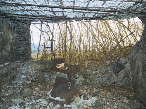 海軍南地区砲台群内部に残る12糎砲砲座とそこから見える景色