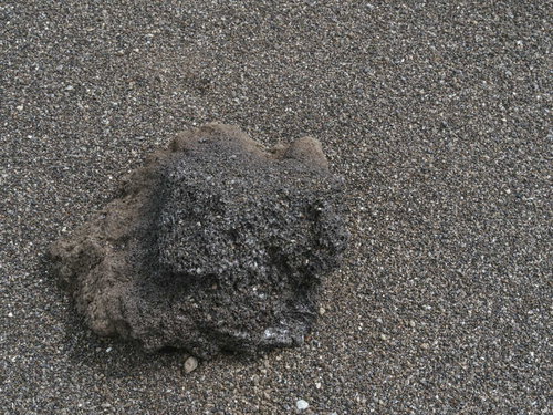 翁浜に打ち上げられた1000年ぶりに噴出したとされるマグマが急速に冷やされて固まった岩塊