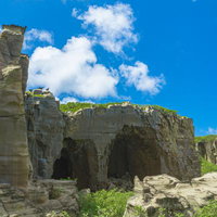 神山海岸の崖にぽっかりと空いた穴の写真