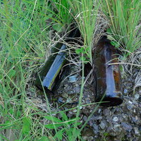 給水部壕口に残る「NIPPON」と文字が残る空き瓶の写真