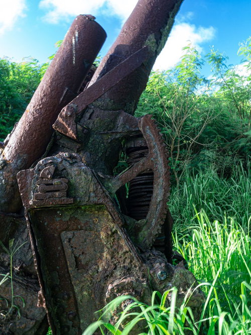 錆びつきながらも形を残す高角砲の迎角調整部