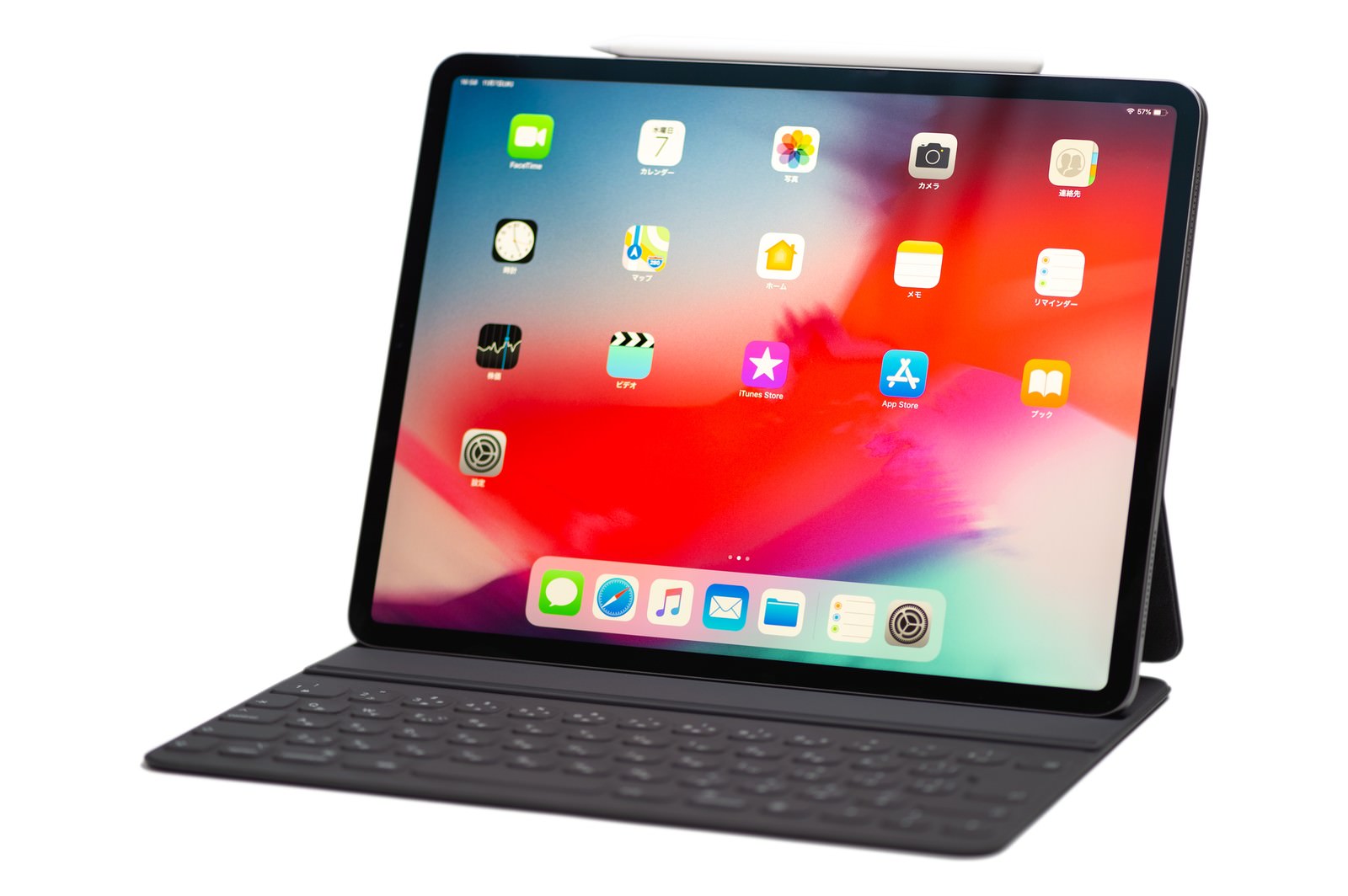 Smart Keyboard接続のiPad ProにApple Pencilを装着した状態
