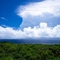 南硫黄島付近の海底火山「福徳岡ノ場」の噴火で発生した太い柱となって空に昇る噴煙の写真