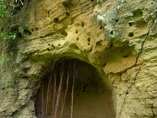 医務科壕近くの壕入り口の弾痕