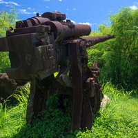 錆びつき赤茶けた姿を見せる高角砲の写真