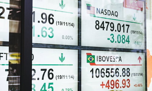 屋外に設置された株価・相場表示の電光掲示板