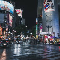 雨上がりの渋谷・道玄坂 109前の横断歩道の写真