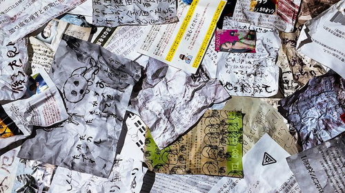 散らかった紙くずと手書きメモの写真