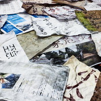 複数の怪文書が床に広がる異様な構図の写真