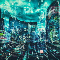 海辺の花火と女性の二重露光フォトモンタージュの写真